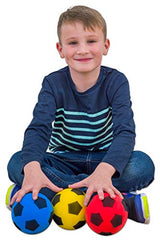 Betzold Softbälle-Set, 3 Stück - Kinder-Softball, Soft-Bälle, Kinder-Ball aus Schaumstoff, Schaumstoffball, besonders weich und griffig, gelb, blau, rot, im Netz, unbeschichtet