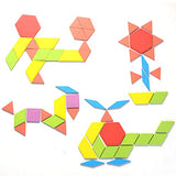 HellDoler Holzpuzzles Geometrische Puzzle 155 Teile Bausteine Montessori Spielzeug Grafische Klassische Pädagogisches Spielzeug mit 24 Design Karten für Kinder Kleinkind