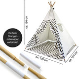 Moritz & Moritz Tipi Zelt für Kinder - Grau Zackenmuster - Kinderzelt Spielzelt Geschenkidee - Mit Bodendecke und Fenster - Für Haus und Garten
