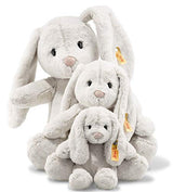 Steiff Hoppie Hase - 28 cm - Plüschhase mit Schlappohren - Soft Cuddly Friends - Kuscheltier für Kinder - waschbar - hellgrau (080470)