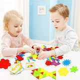 Lewo 130 Teilig Holzpuzzles Geometrische Formen Puzzle Bausteine Montessori Spielzeug Lernspielzeug für Kinder Mädchen und Jungen ab 3 Jahr
