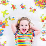 HellDoler Holzpuzzles Geometrische Puzzle 155 Teile Bausteine Montessori Spielzeug Grafische Klassische Pädagogisches Spielzeug mit 24 Design Karten für Kinder Kleinkind