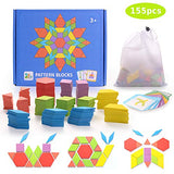 HellDoler Holzpuzzles Geometrische Puzzle 155 Teile Bausteine Montessori Spielzeug Grafische Klassische Pädagogisches Spielzeug mit 24 Design Karten für Kinder Kleinkind