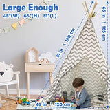 Tiny Land Tipi Spielzelt für Kinder Kinderzimmer mit Gepolsterter Decke- Drinnen Baumwolle Segeltuch Kinderzelt Indianerzelt (Grauer Chevron 165cm Hoch )