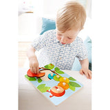 HABA 303189 - Greifpuzzle Raupe Mina, 6-teiliges Holzpuzzle mit Raupe und Apfel, mit großen, griffigen Holzknöpfen, Holzspielzeug ab 12 Monaten