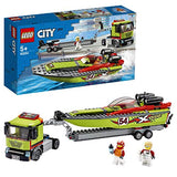 LEGO 60254 Rennboot-Transporter City LKW-Spielzeug mit Anhänger und Schnellboot, schwimmendes Badespielzeug für Kinder von 5 bis 7 Jahren