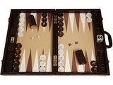 Wycliffe Brothers Backgammon-Turnierset – Braunes Kroko mit beigefarbener Spielfläche – Gen III