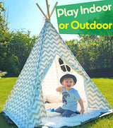 Tiny Land Tipi Spielzelt für Kinder Kinderzimmer mit Gepolsterter Decke- Drinnen Baumwolle Segeltuch Kinderzelt Indianerzelt (Grauer Chevron 165cm Hoch )