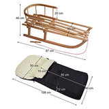 BAMBINIWELT Kombi-Angebot Holz-Schlitten mit Rückenlehne & Zugseil + universaler Winterfußsack (108cm), auch geeignet für Babyschale, Kinderwagen, Buggy, aus Wolle Uni (Bordeaux)