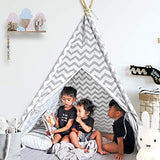 Tiny Land Tipi Spielzelt für Kinder Kinderzimmer mit Gepolsterter Decke- Drinnen Baumwolle Segeltuch Kinderzelt Indianerzelt (Grauer Chevron 165cm Hoch )