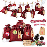 Adventskalender zum Befüllen Groß (13x17cm), Weihnachtskalender Jutesäckchen Selberfüllen, 24 jutebeutel Kette zum selber befüllbar und Aufhängen, 2020 Geschenksäckchen für Kinder Männer Rot