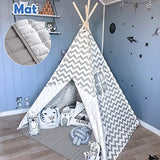 Tiny Land Tipi Spielzelt für Kinder Kinderzimmer mit Gepolsterter Decke- Drinnen Baumwolle Segeltuch Kinderzelt Indianerzelt (Grauer Chevron 165cm Hoch )