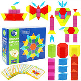 Lewo 130 Teilig Holzpuzzles Geometrische Formen Puzzle Bausteine Montessori Spielzeug Lernspielzeug für Kinder Mädchen und Jungen ab 3 Jahr