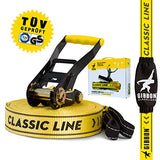 Gibbon Slacklines Classic Line, Gelb, 25 Meter, 22,5m Band + 2,5m Ratchendband, Anfänger, Beginner und Einsteiger,inklusive Ratschenschutz & Ratschenrücksicherung, 50 mm breit,perfekter Freizeitsport