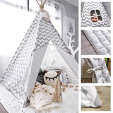 Tiny Land Tipi Spielzelt für Kinder Kinderzimmer mit Gepolsterter Decke- Drinnen Baumwolle Segeltuch Kinderzelt Indianerzelt (Grauer Chevron 165cm Hoch )