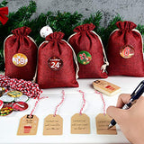 Adventskalender zum Befüllen Groß (13x17cm), Weihnachtskalender Jutesäckchen Selberfüllen, 24 jutebeutel Kette zum selber befüllbar und Aufhängen, 2020 Geschenksäckchen für Kinder Männer Rot