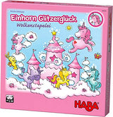 HABA 304539 - Einhorn Glitzerglück - Wolkenstapelei, kooperatives Stapelspiel mit Einhörnern und Wolken aus Holz, Spiel ab 4 Jahren