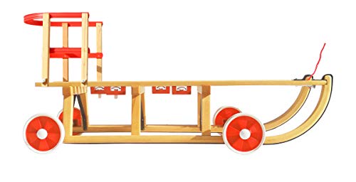Roll Rodel Original Holzschlitten mit Rädern zum Einsatz auf Teer