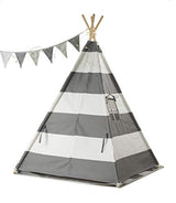 Haus Projekt Tipi Zelt Für Kinder mit Lichterkette, Wimpelkette, Aufbewahrungstasche & Bodenmatte – Kinderzimmer Spielzelt 100% Baumwoll, Teepee für drinnen/draußen (Grau/Weiß 160cm hoch)