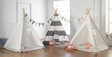 Haus Projekt Tipi Zelt Für Kinder mit Lichterkette, Wimpelkette, Aufbewahrungstasche & Bodenmatte – Kinderzimmer Spielzelt 100% Baumwoll, Teepee für drinnen/draußen (Grau/Weiß 160cm hoch)