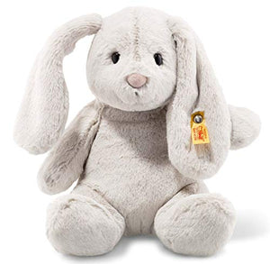 Steiff Hoppie Hase - 28 cm - Plüschhase mit Schlappohren - Soft Cuddly Friends - Kuscheltier für Kinder - waschbar - hellgrau (080470)