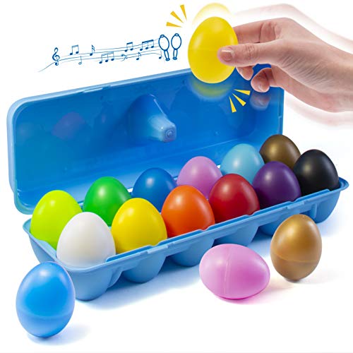 Prextex 12 Maracas Egg Shakers Musical Percussion Spielzeug - 12 Kunststoff Ostereier im Karton - Tolles Rhythmus-Lernspielzeug für Kinder, Heimwerker, Ostergeschenke, Ostereiersuche und Partyartikel