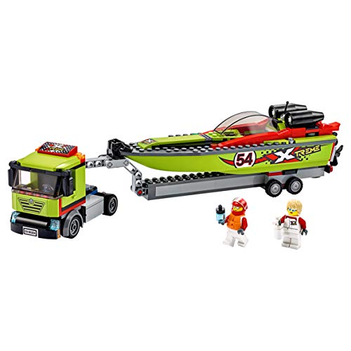 LEGO 60254 Rennboot-Transporter City LKW-Spielzeug mit Anhänger und Schnellboot, schwimmendes Badespielzeug für Kinder von 5 bis 7 Jahren