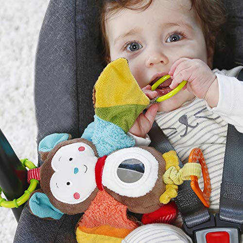 Fehn 067712 Activity-Spieltier Fledermaus – Motorikspielzeug zum Aufhängen mit Spiegel & Ringen zum Beißen, Greifen und Geräusche erzeugen – Für Babys und Kleinkinder ab 0+ Monaten
