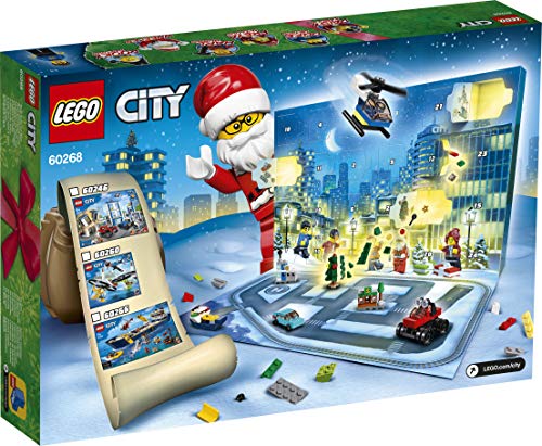 LEGO 60268 City Adventskalender 2020 Weihnachten Mini Bauset mit Kleinstfahrzeugen, Santa Schlitten und Board, Bauset