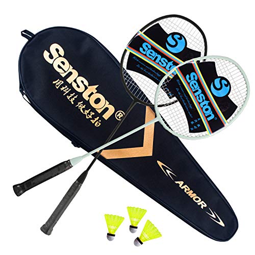 Senston Carbon Profi Badminton Set Leichtgewicht Badmintonschläger Badminton Schläger Federballschläger mit Schlägertasche