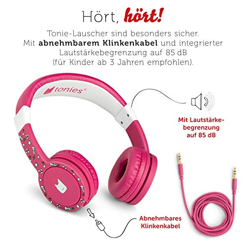 Tonie-Lauscher pink: Kinder Kopfhörer passend zur Toniebox - Lautstärke reguliert, Abnehmbares Kabel, Größenverstellbar, Bewegliche Ohrmuscheln