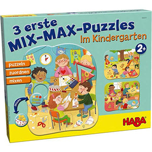 HABA 304431 - 3 erste Mix-Max-Puzzles – Im Kindergarten, Zuordnungsspiel und Puzzle ab 2 Jahren