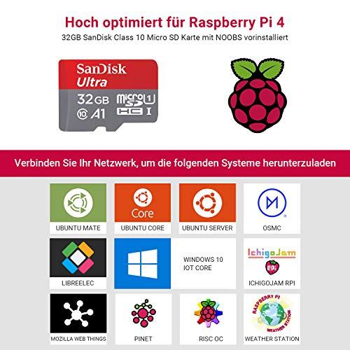 LABISTS Raspberry Pi 4 Model B 4 GB Ultimatives Kit mit 32GB Class10 Micro SD-Karte, 5,1V 3,0A USB-C EIN/Aus-Schaltnetzteil, 3 Premium Kupfer Kühlkörper, Micro HDMI-Kabel, Premium Schwarzes Gehäuse