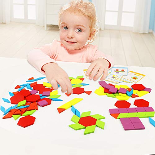Lewo 130 Teilig Holzpuzzles Geometrische Formen Puzzle Bausteine Montessori Spielzeug Lernspielzeug für Kinder Mädchen und Jungen ab 3 Jahr