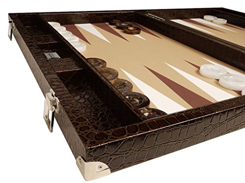 Wycliffe Brothers Backgammon-Turnierset – Braunes Kroko mit beigefarbener Spielfläche – Gen III