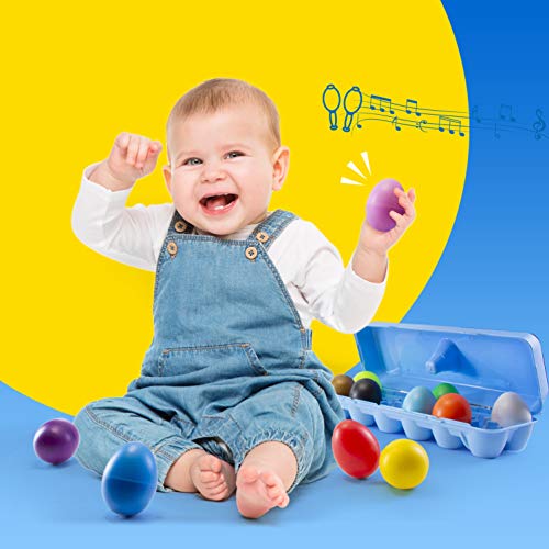 Prextex 12 Maracas Egg Shakers Musical Percussion Spielzeug - 12 Kunststoff Ostereier im Karton - Tolles Rhythmus-Lernspielzeug für Kinder, Heimwerker, Ostergeschenke, Ostereiersuche und Partyartikel
