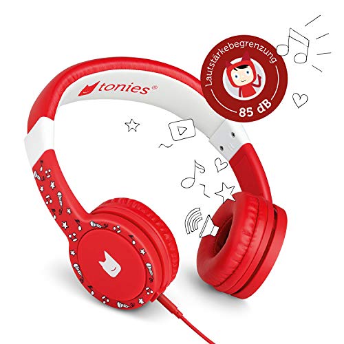 Tonie-Lauscher rot: Kinder Kopfhörer passend zur Toniebox - Lautstärke reguliert, Abnehmbares Kabel, Größenverstellbar, Bewegliche Ohrmuscheln