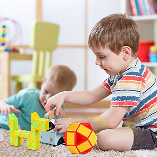 O-Kinee Würfel Spielzeug 12 Stücke 24 Blöcke Magische Geschwindigkeit Würfel Schlange Würfel Magische Schlangen Würfel 3D IQ Spielzeug - für Kinder und Erwachsene (12 Stücke-a)