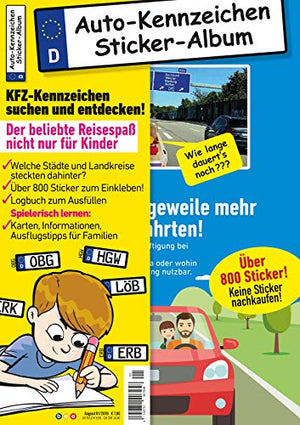 Kinder-Reisespiel KFZ-Kennzeichen Sticker-Sammelalbum fürs Handgepäck, Mitmachbuch für die Ferien, Ratespaß unterwegs auf Reisen, Beschäftigung für Kinder bei langen Autofahrten
