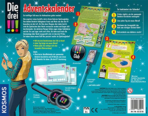 Kosmos Die drei !!! Adventskalender 2020, Lüfte das Geheimnis der wandernden Kuscheltiere, mit 24 Detektiv-Gimmicks, Spielzeug-Adventskalender für Kinder ab 8 Jahre
