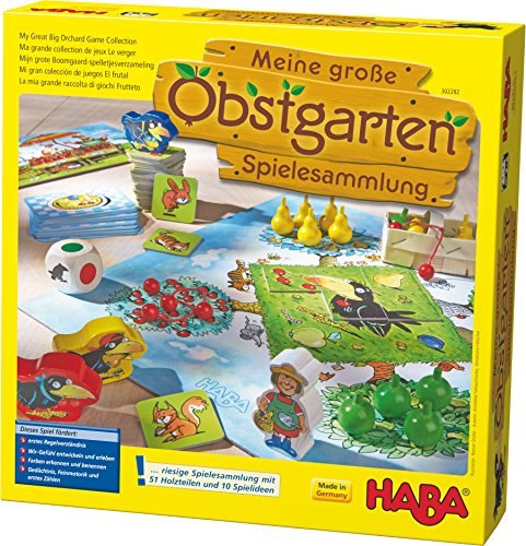 HABA 302282 - Meine große Obstgarten-Spielesammlung, original Obstgarten-Spiel und 9 weitere Spielideen in einer Packung, Spielesammlung zum beliebten HABA-Klassiker, Kinderspiele ab 3 Jahren