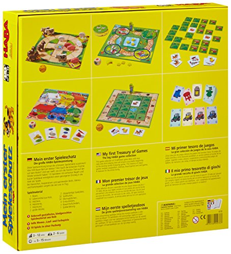 Haba 4278 - Mein erster Spieleschatz Die große Haba-Spielesammlung, 10 unterhaltsame Brett-, Memo- und Kartenspiele ab 3 Jahren in einer Packung, Kindgerechtes Spielmaterial aus Holz