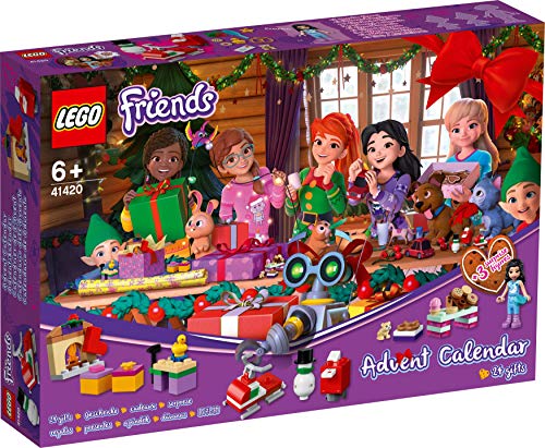 LEGO 41420 Friends Adventskalender 2020, Weihnachten Mini Bauset mit Emma, Elfen und Santa Workshop