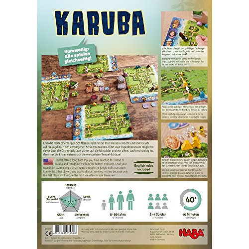 Haba 300932 - Karuba, Strategie- und Brettspiel für die ganze Familie, ein fesselndes Legeabenteuer für 2-4 Schatzjäger ab 8 Jahren