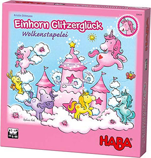 HABA 304539 - Einhorn Glitzerglück - Wolkenstapelei, kooperatives Stapelspiel mit Einhörnern und Wolken aus Holz, Spiel ab 4 Jahren